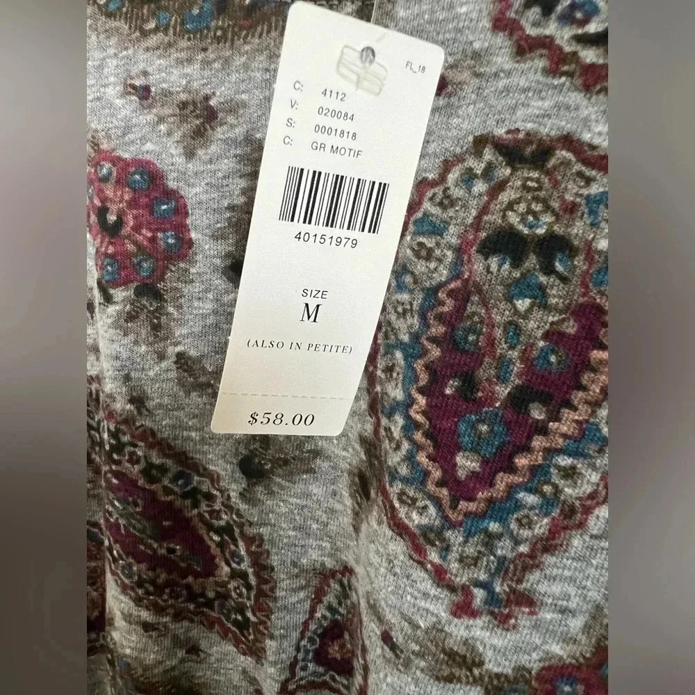NWT new Anthropologie T.LA paisley flutter tee gray red medium top shirt - Picture 6 of 14